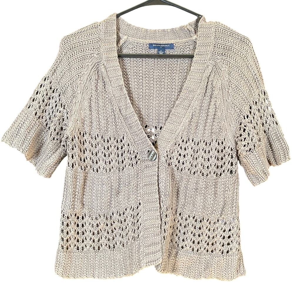 Banana Republic Womens Sweater Brown Cardigan Open Knit Cotton Blend S